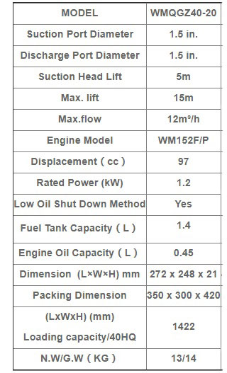 جدول-موتور-پمپ-بنزینی-ویما-سری-WMQGZ40-20