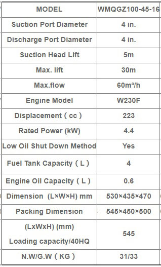 جدول-موتور-پمپ-بنزینی-ویما-سری-WMQGZ100-45-16